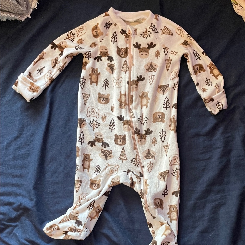 Adorable Woodland Animal Print Kids Footie Pajamas